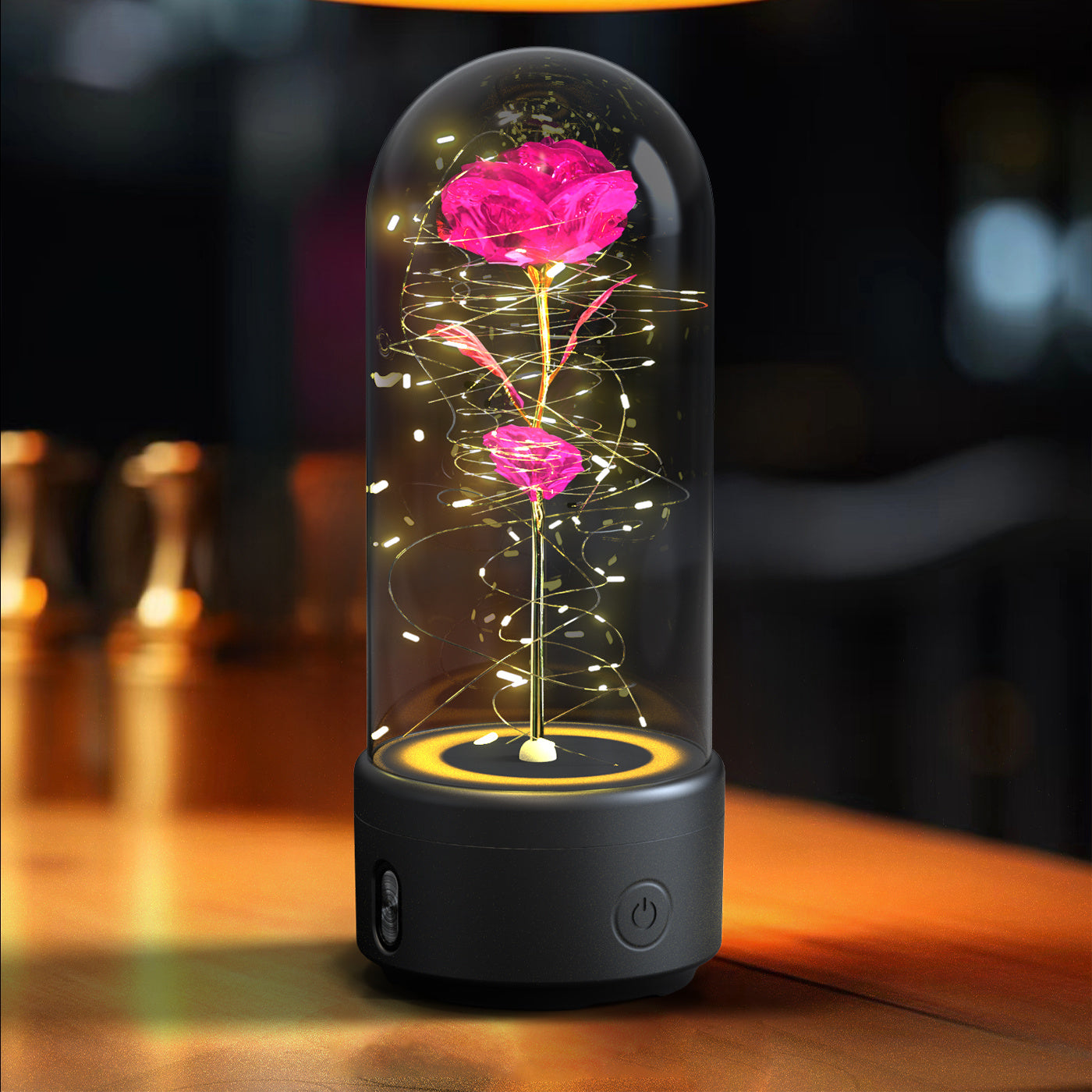 Rose Flowers, 2 in 1 LED Light and Bluetooth Compatible Speaker in Glass Cover - The Best New Thing