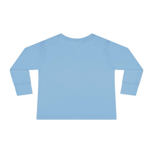 Back view of a light blue Toddler Long Sleeve Tee, ideal for young farm enthusiasts.