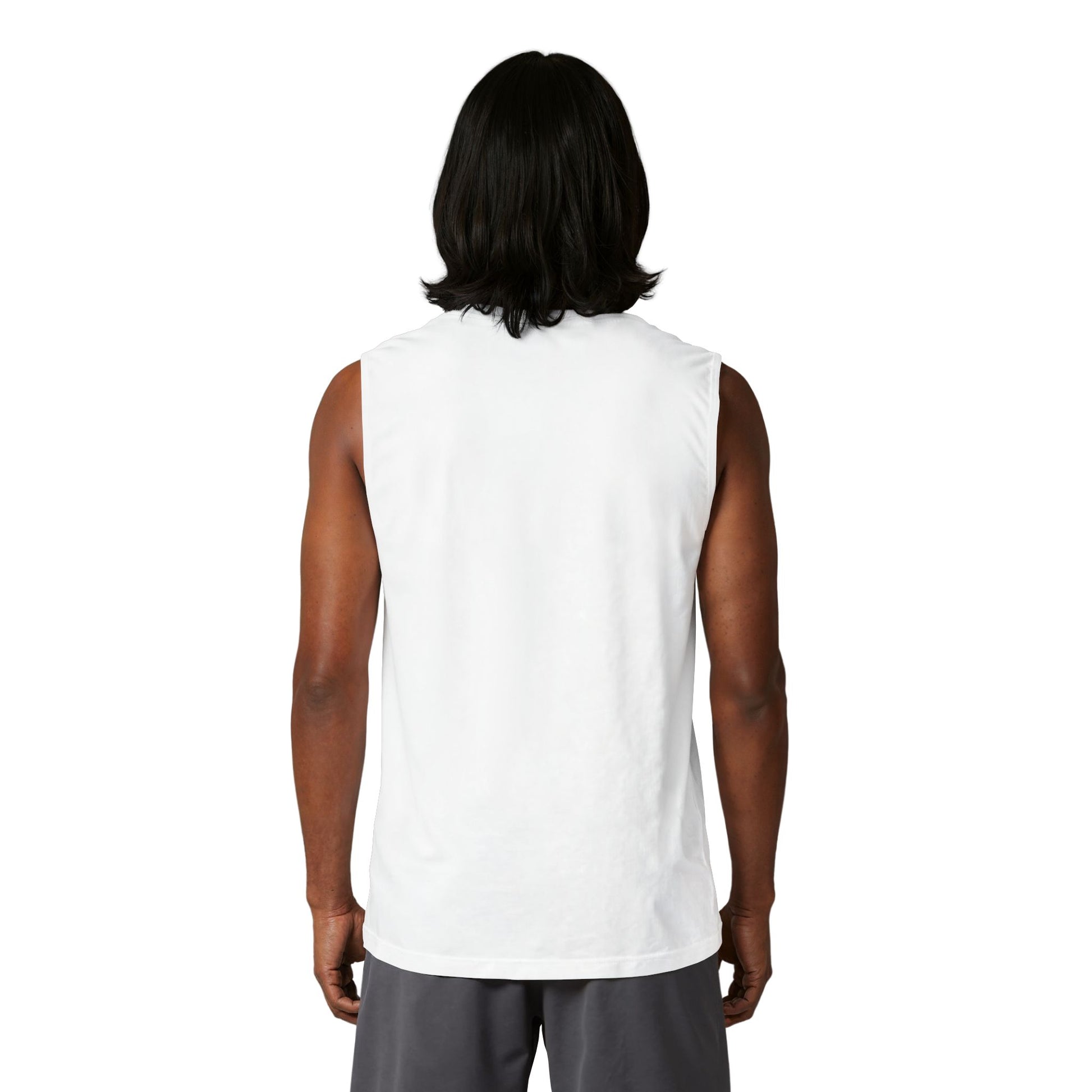 Back view of a man wearing a Country Life Tank, showcasing the comfortable design ideal for summer on the farm.