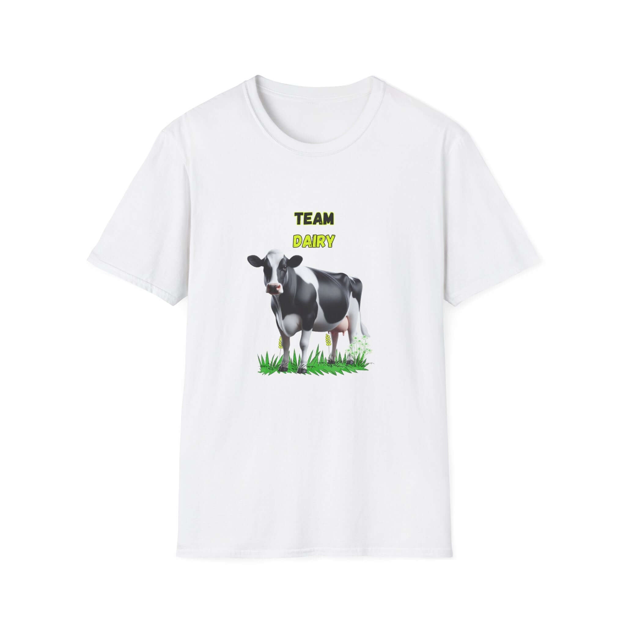 Team Dairy T-Shirt featuring a cow graphic, perfect for dairy cattle farmers and livestock show enthusiasts.
