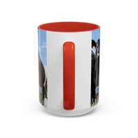 Black Angus Coffee Mug showcasing bold black Angus artwork with a vibrant red handle and interior.