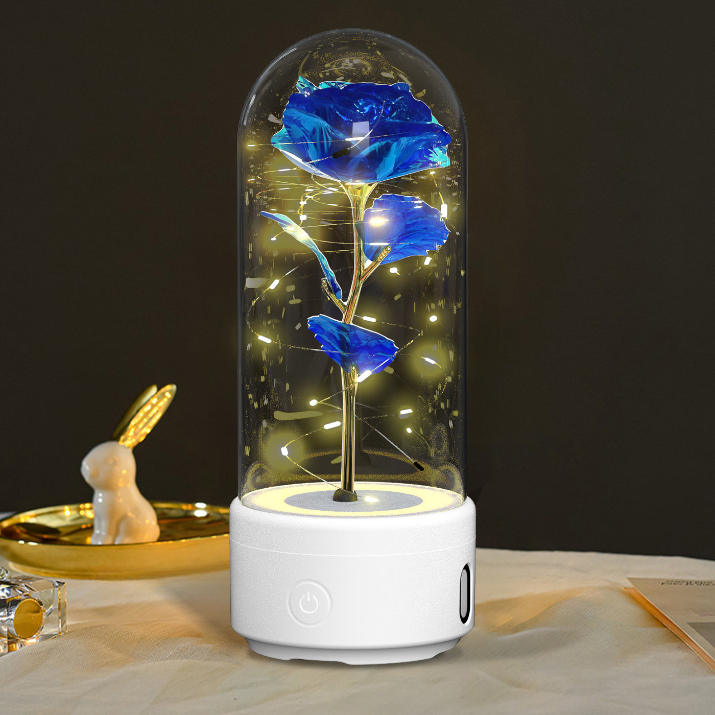 Rose Flowers, 2 in 1 LED Light and Bluetooth Compatible Speaker in Glass Cover - The Best New Thing