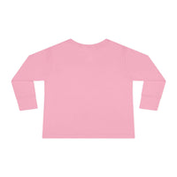 Back view of a pink Toddler Long Sleeve Tee, ideal for young farm enthusiasts.