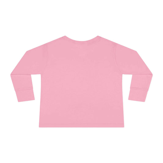 Back view of a pink Toddler Long Sleeve Tee, ideal for young farm enthusiasts.