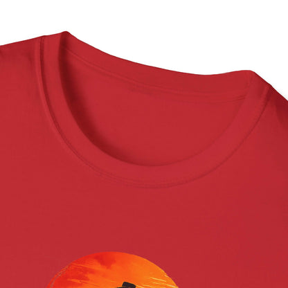 Long Live the Cowboy, Western Horse T-Shirt for Men, close-up of the red fabric and neckline.