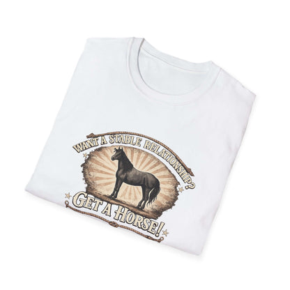 Get a Horse T-Shirt featuring barnyard humor and vintage design, perfect for cowgirls.