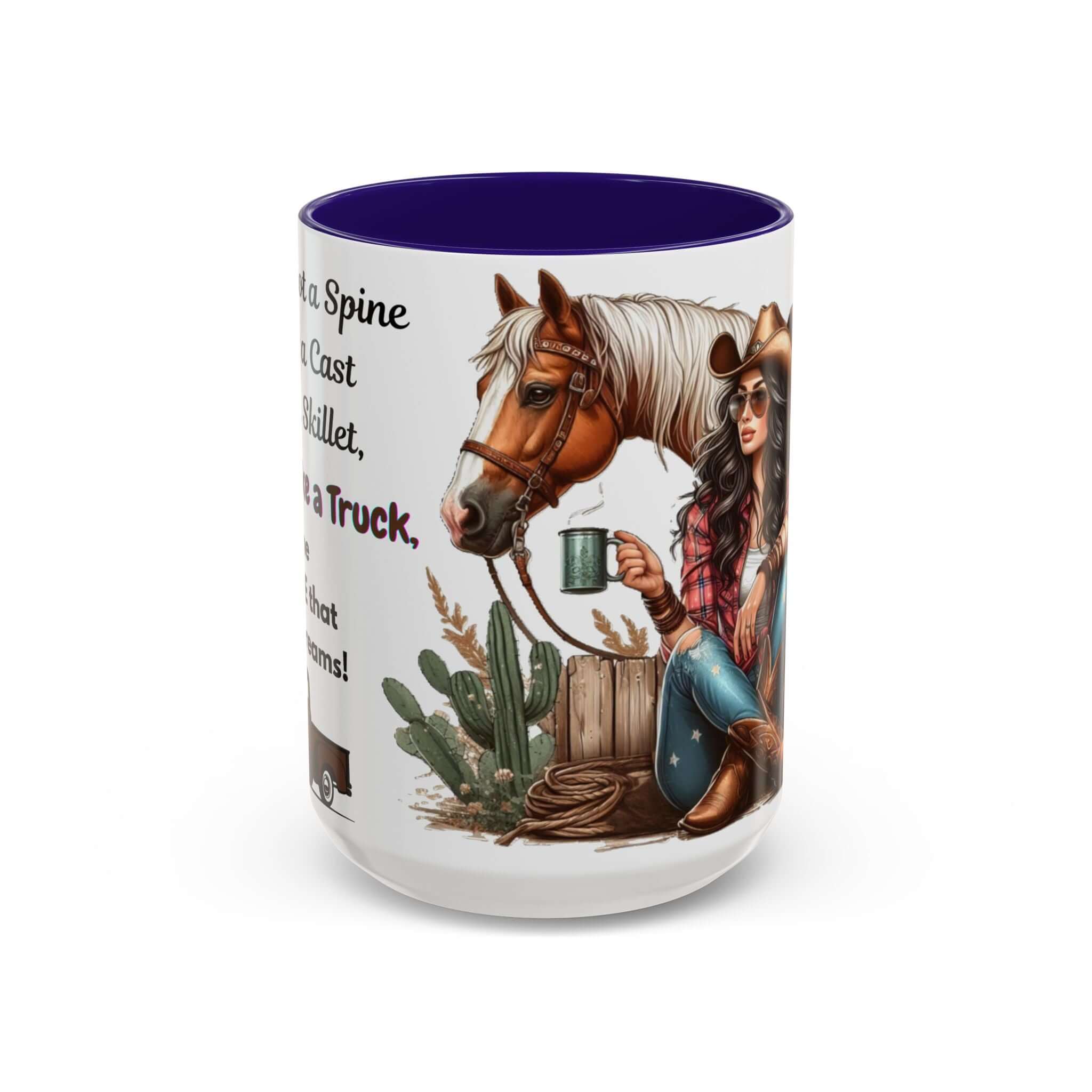 Cowgirl Tough 15oz Mug – “Spine Like a Skillet, Heart Like a Truck” Inspirational Western Gift