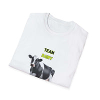 Team Dairy T-Shirt featuring a cow graphic on a white tee, perfect for dairy cattle farmers and livestock shows.