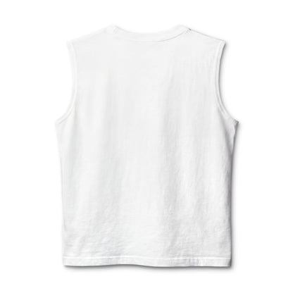 Back view of the Country Life Tank, a white sleeveless top perfect for hot summer days on the farm.