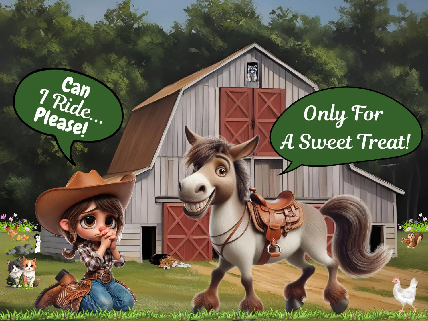 Cartoon horse with saddle on farm-themed Farm Life Country Coffee Insulated Tumbler