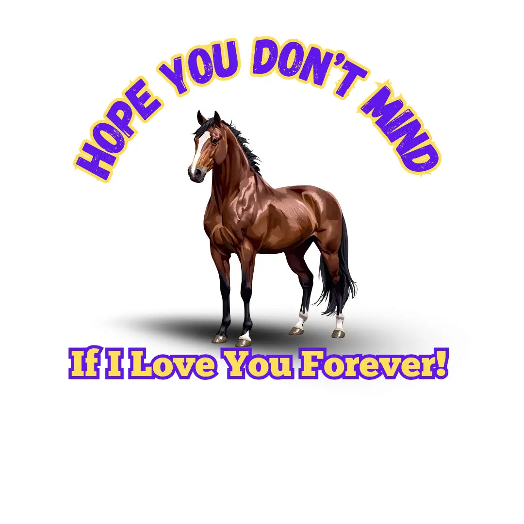 Brown horse with black mane glossy sticker on kids funny farm hoodie