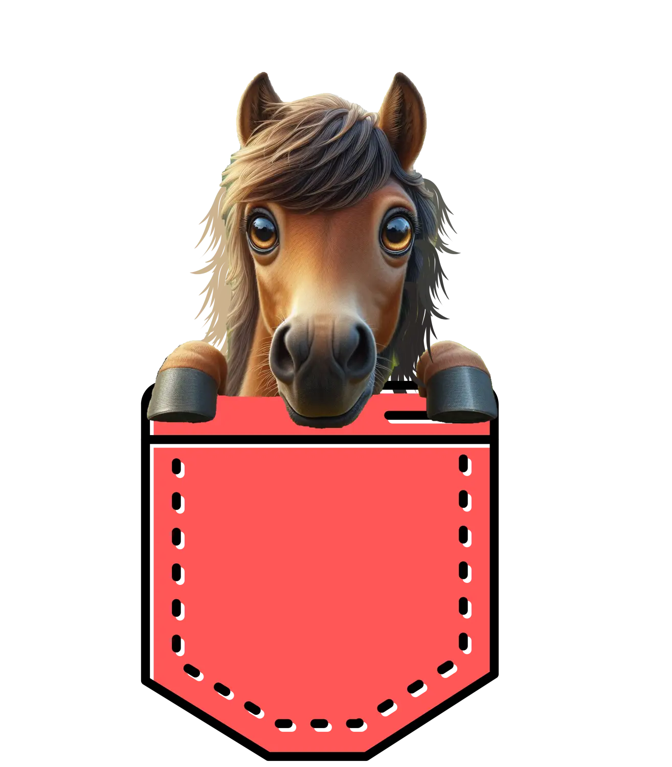 Red pocket with horse head on fun Pocket Horse T-Shirt for horse lovers