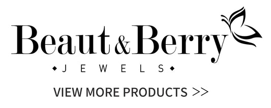 Beaut & Berry Jewels logo with a call to view more products, showcasing elegant jewelry branding.