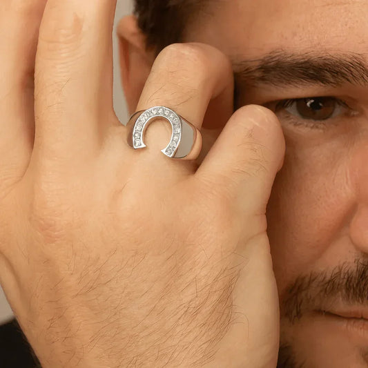 Horseshoe Mens Ring - Western .925 Sterling Silver Cubic Zirconia - The Best New Thing