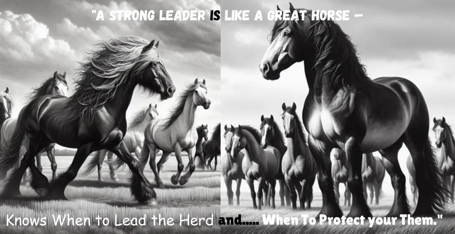 Black and white horse leadership analogy on a 15oz Manager Coffee Mug for Bosses Day