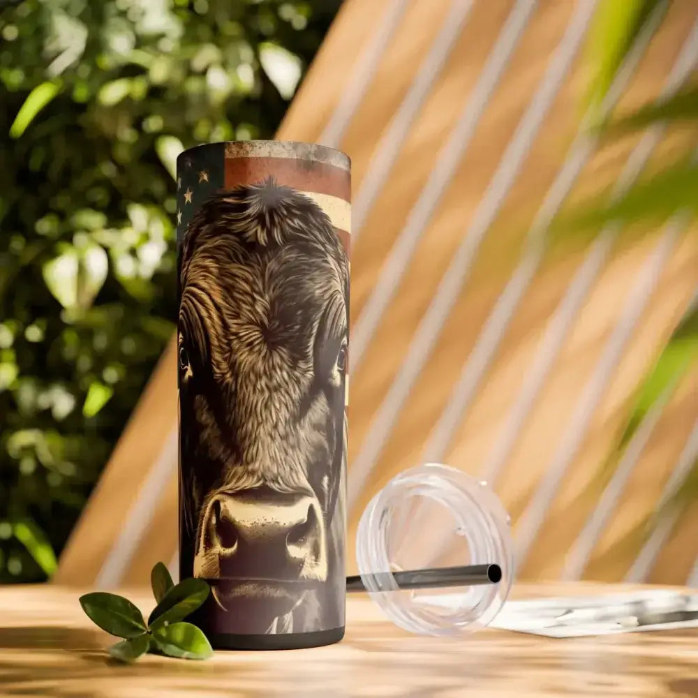 Angus Cow American Flag Skinny Tumbler, 20oz - Patriotic Rancher Gift - The Best New Thing