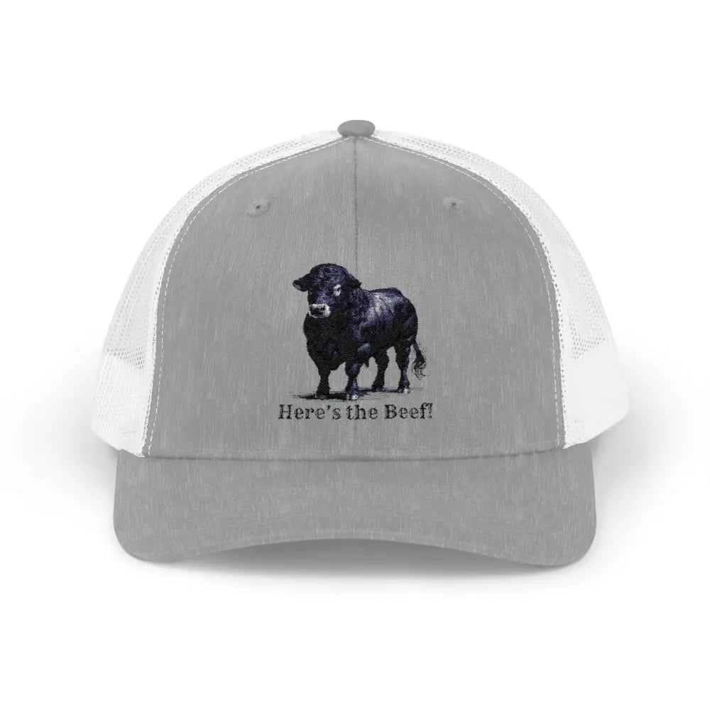 Black Angus Bull Snapback Truckers Hat Farmers and Rancher Cap Heather Grey / White / One size Hats