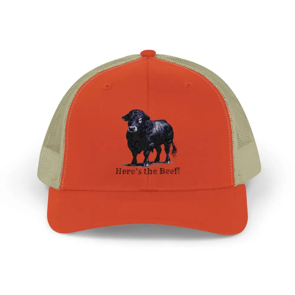 Black Angus Bull Snapback Truckers Hat Farmers and Rancher Cap Rustic Orange / Khaki / One size Hats