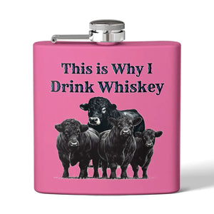Black Angus Theme Whiskey Flask Perfect Gift for Ranchers and Farmers - 6oz / Pink - Mug