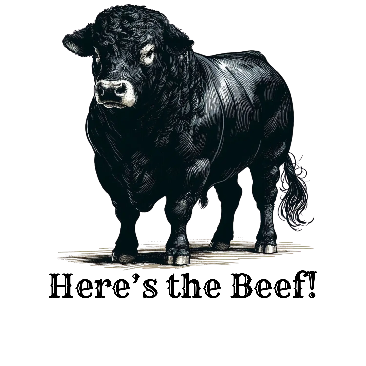 Muscular black bull logo on Black Angus Beef Lover T-shirt for Cowboys and Ranchers