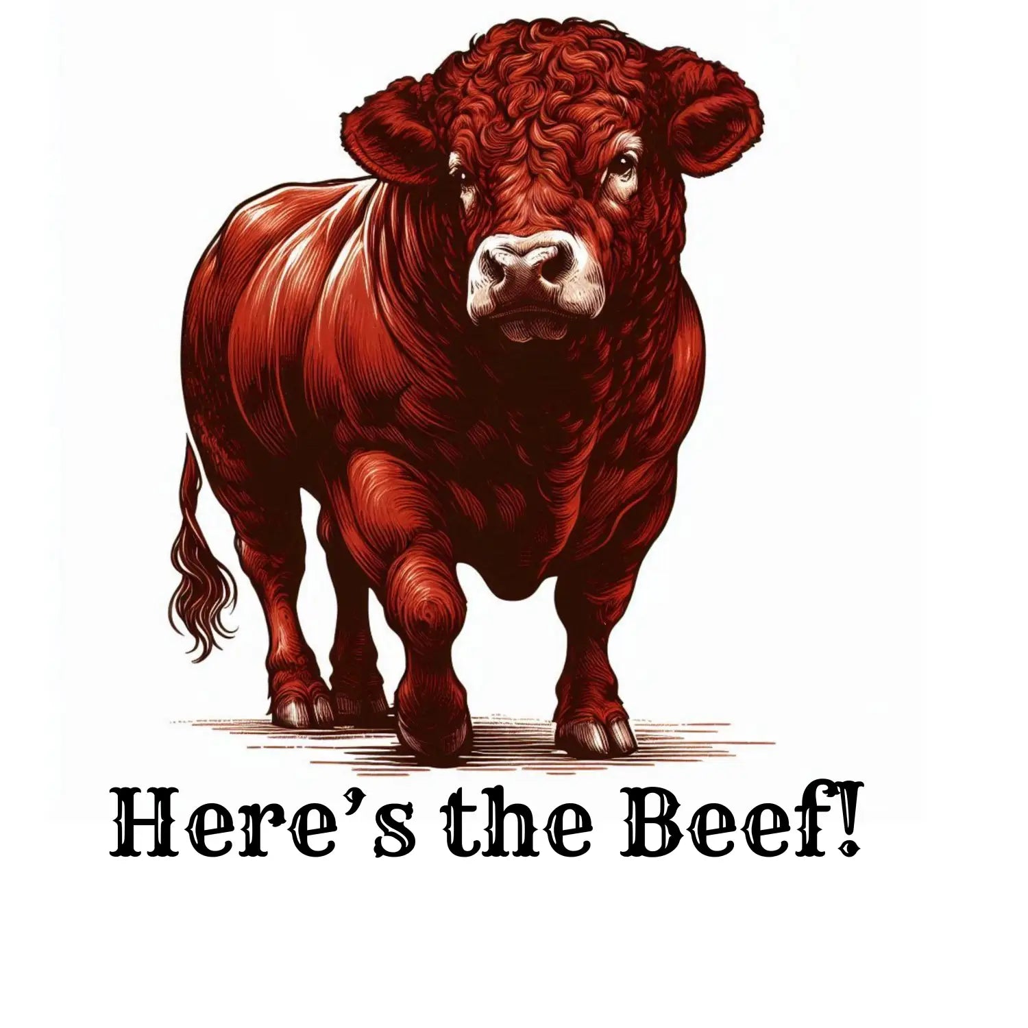 Reddish-brown bull illustration on Red Angus Bull Beef T-Shirt for farmers and cowboys