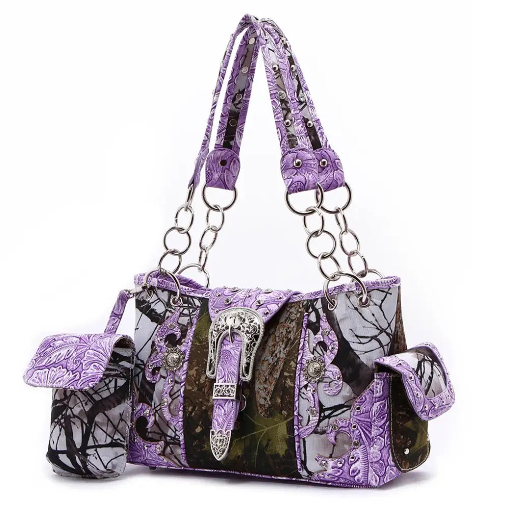 Camouflage Buckle Women Purse with Matching Wallet Set Western Handbags - Bags
