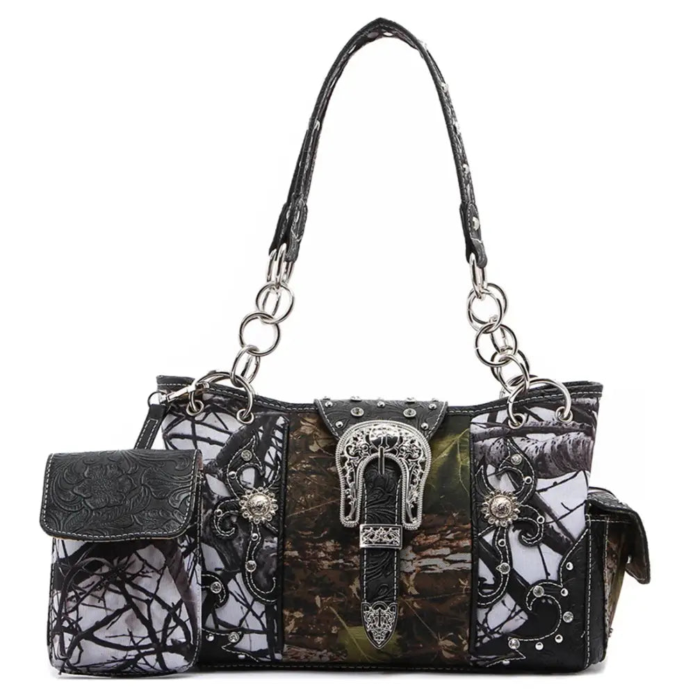 Camouflage Buckle Women Purse with Matching Wallet Set Western Handbags - Bags