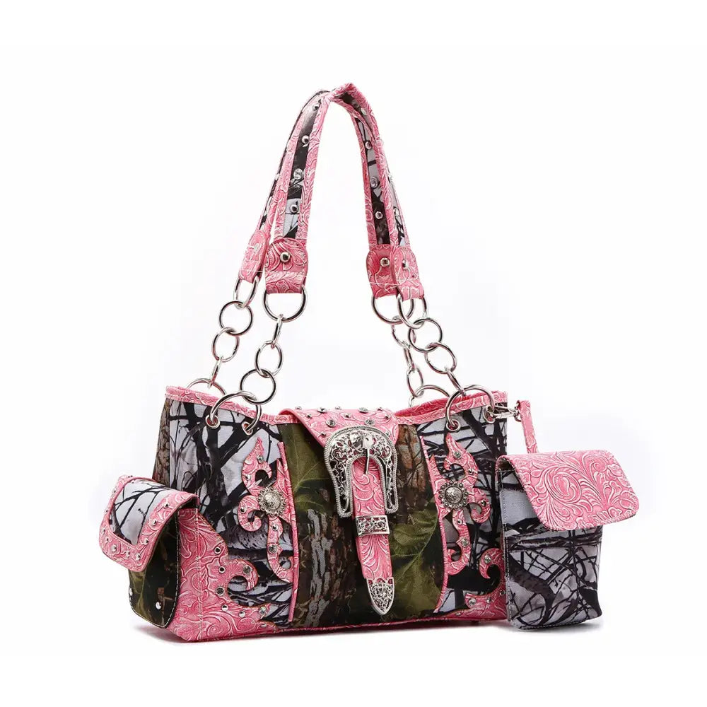 Camouflage Buckle Women Purse with Matching Wallet Set Western Handbags - Bags