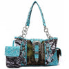 Camouflage Buckle Women Purse with Matching Wallet Set Western Handbags - Turquoise - Bags