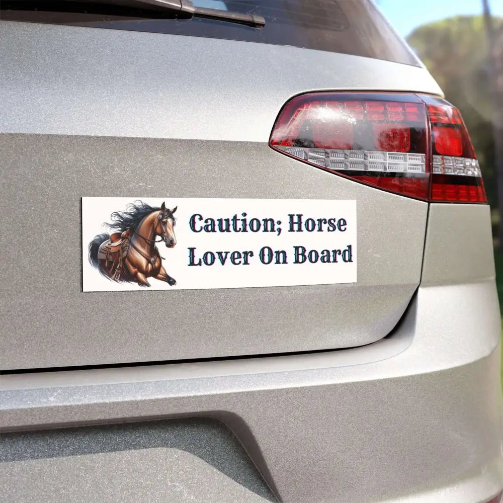 Caution; Horse Lover On Board Car Magnet | Fun Equine Decor for Animal Lovers 10’’ × 3’’ / Rectangle / 1 pc Vehicle