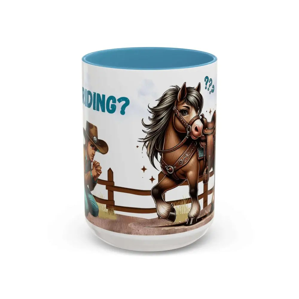 Cowboy Coffee Mug Snubby Sassy Mare and Begging Cowboy 15oz / Light Blue Mug