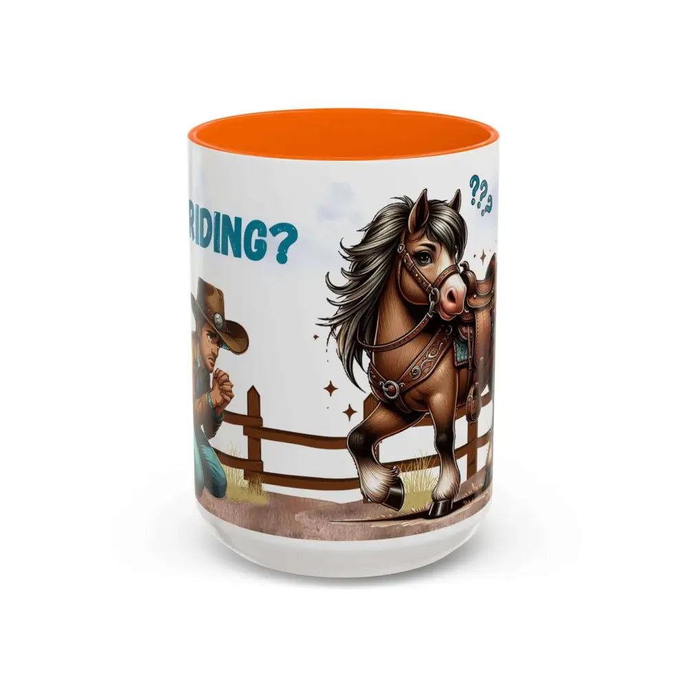 Cowboy Coffee Mug Snubby Sassy Mare and Begging Cowboy 15oz / Orange Mug