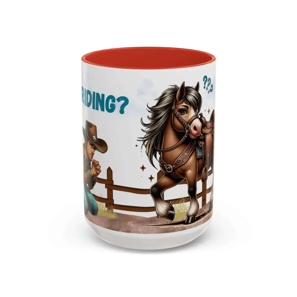 Cowboy Coffee Mug Snubby Sassy Mare and Begging Cowboy 15oz / Red Mug