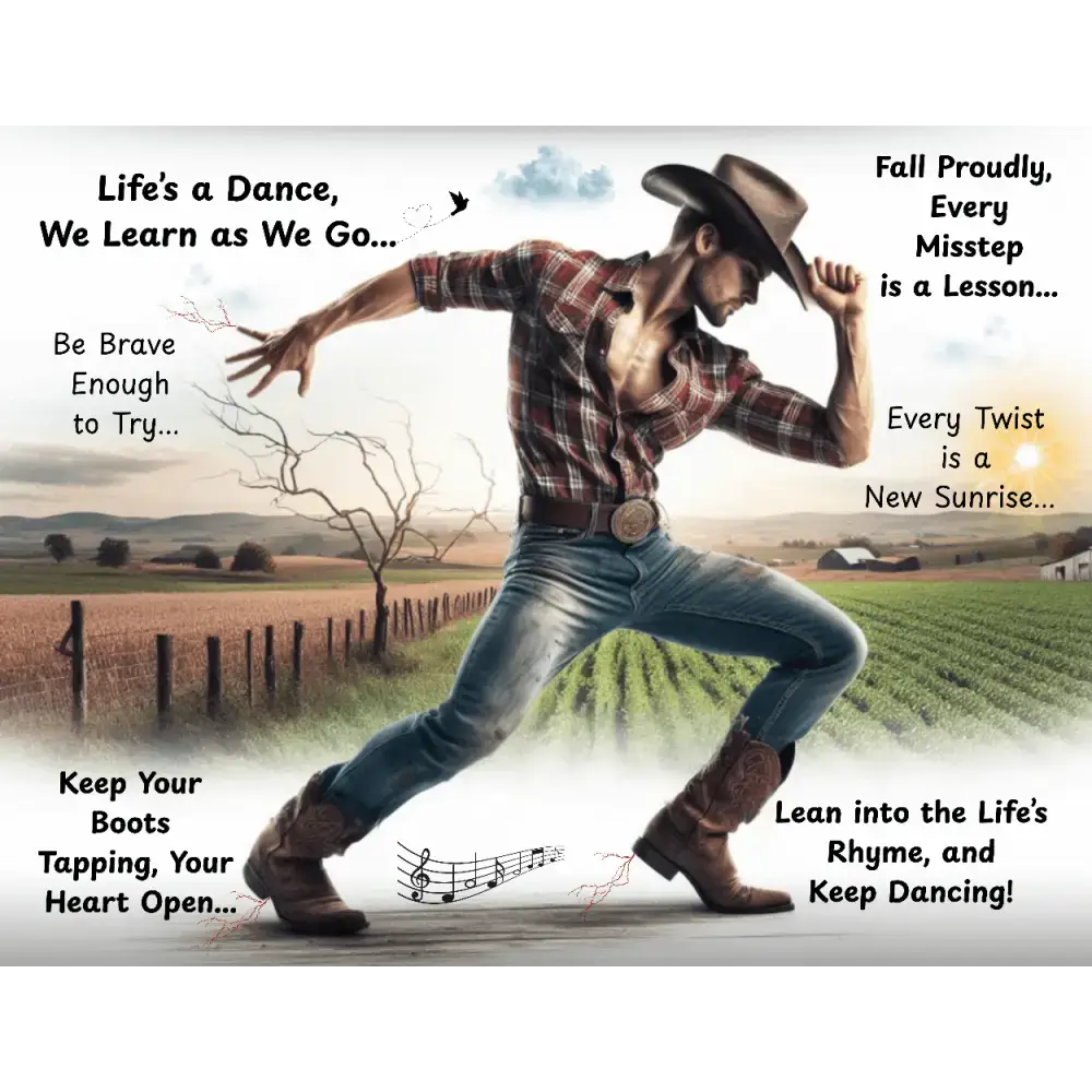 Cowboy dancer metal art sign with inspiring quote for home or gift decor