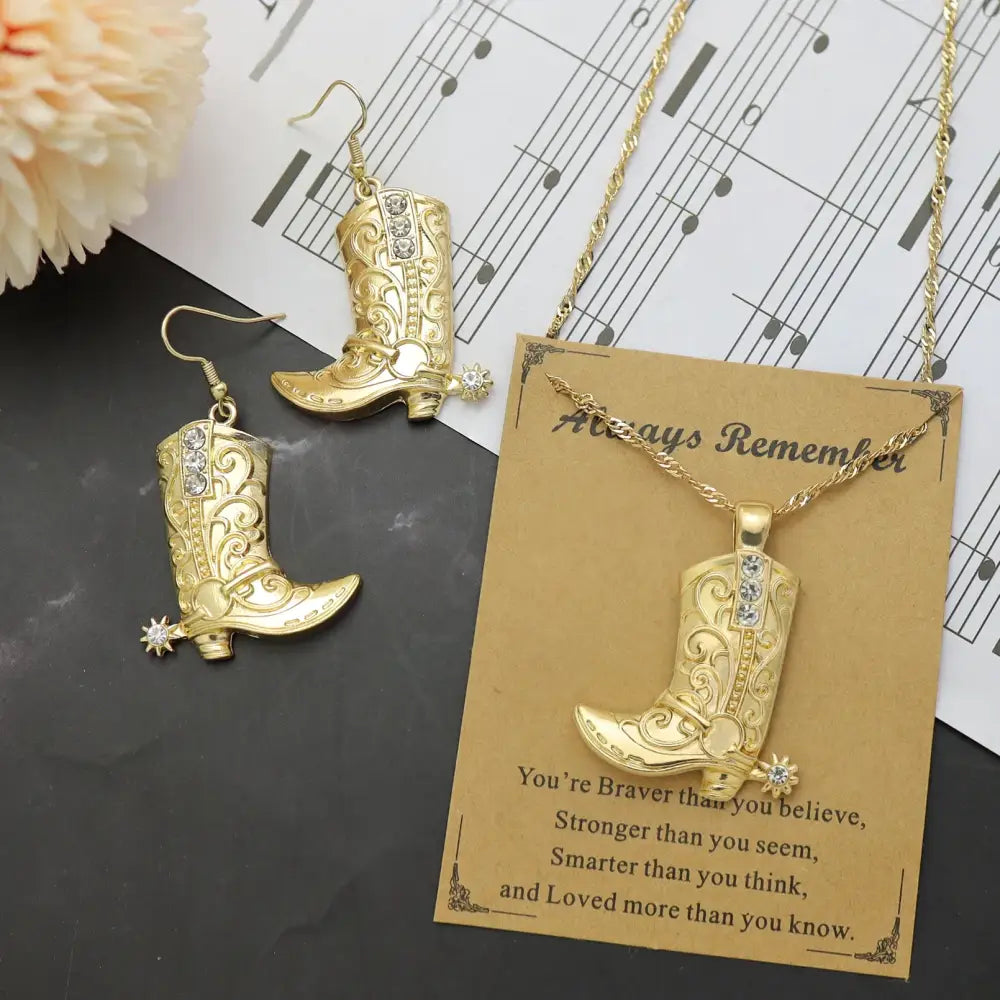 Cowgirl Boot Pendant Earrings Necklace Set Rodeo Cowboy boots with Spurs Western Fashion Jewelry - Jewelry