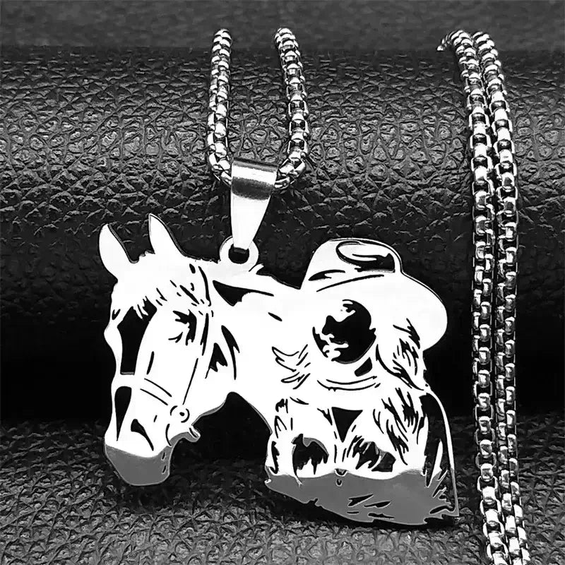 Cowgirl Horse Necklace, Stainless Steel Pendant, Western Jewelry - The Best New Thing