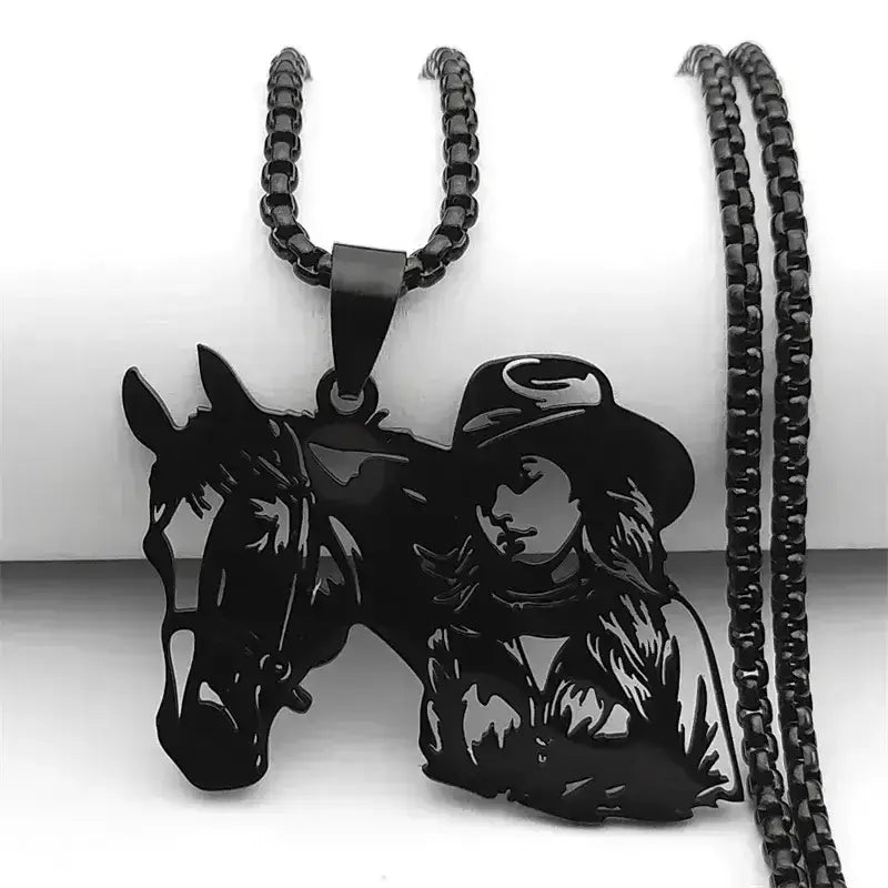 Cowgirl Horse Necklace, Stainless Steel Pendant, Western Jewelry - The Best New Thing