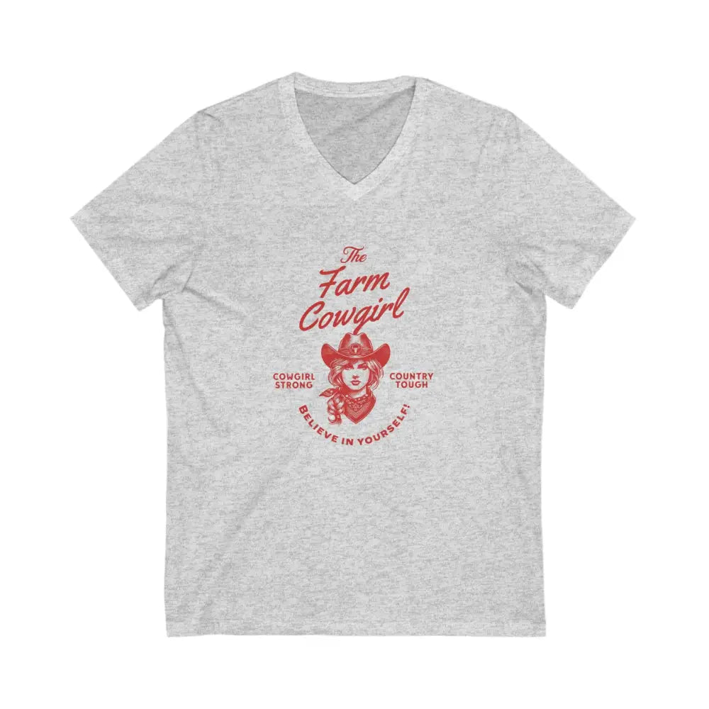 Cowgirl Strong V-Neck Shirt Country Tough Farm Girl Tee Motivational Believe in Yourself Girl T-Shirt - Ash / S - V-neck