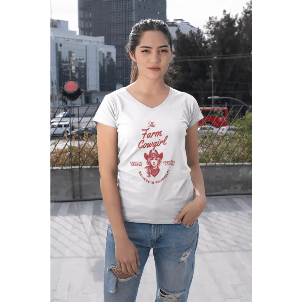 Cowgirl Strong V-Neck Shirt Country Tough Farm Girl Tee Motivational Believe in Yourself Girl T-Shirt - V-neck