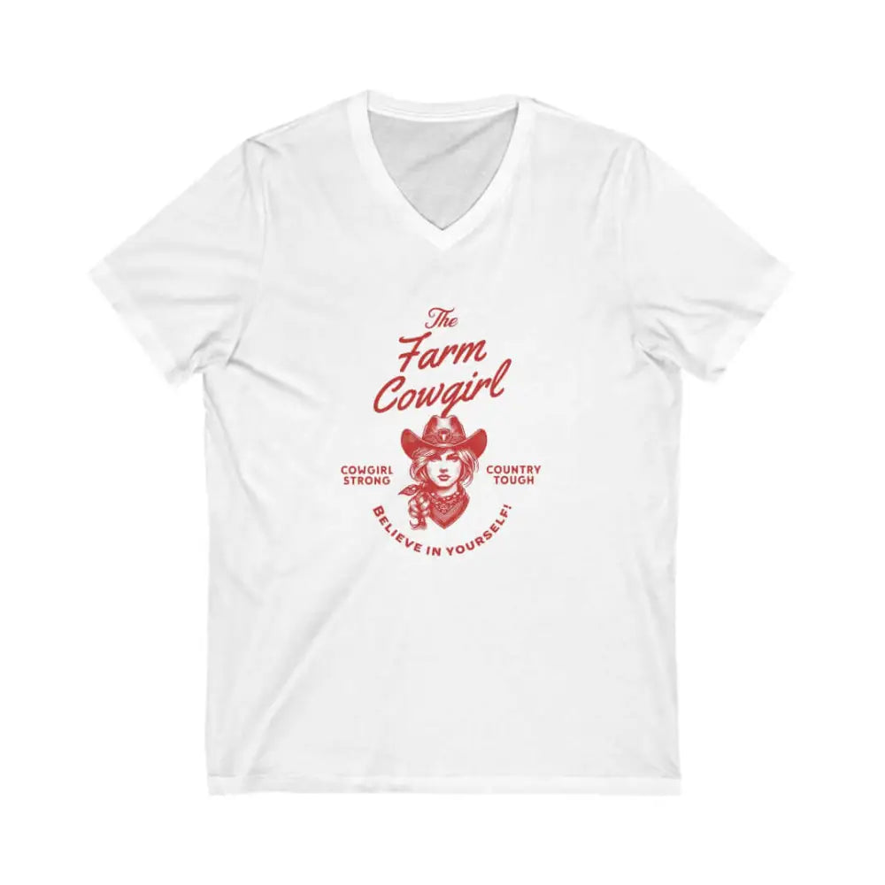 Cowgirl Strong V-Neck Shirt Country Tough Farm Girl Tee Motivational Believe in Yourself Girl T-Shirt - White / S