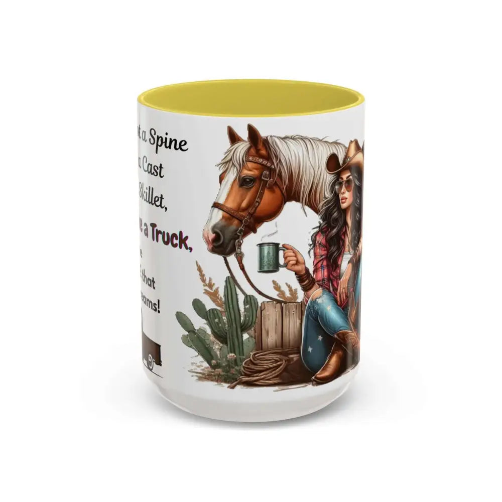 Cowgirl Tough 15oz Mug – “Spine Like a Skillet Heart Like a Truck” Inspirational Western Gift Cowgirl Coffee Mugs 15oz