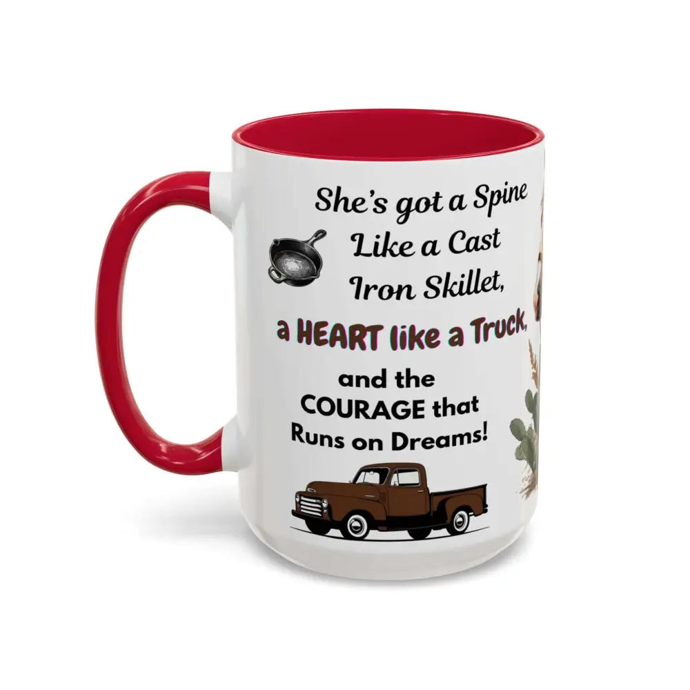 Cowgirl Tough 15oz Mug – “Spine Like a Skillet Heart Like a Truck” Inspirational Western Gift Cowgirl Coffee Mugs Mugs