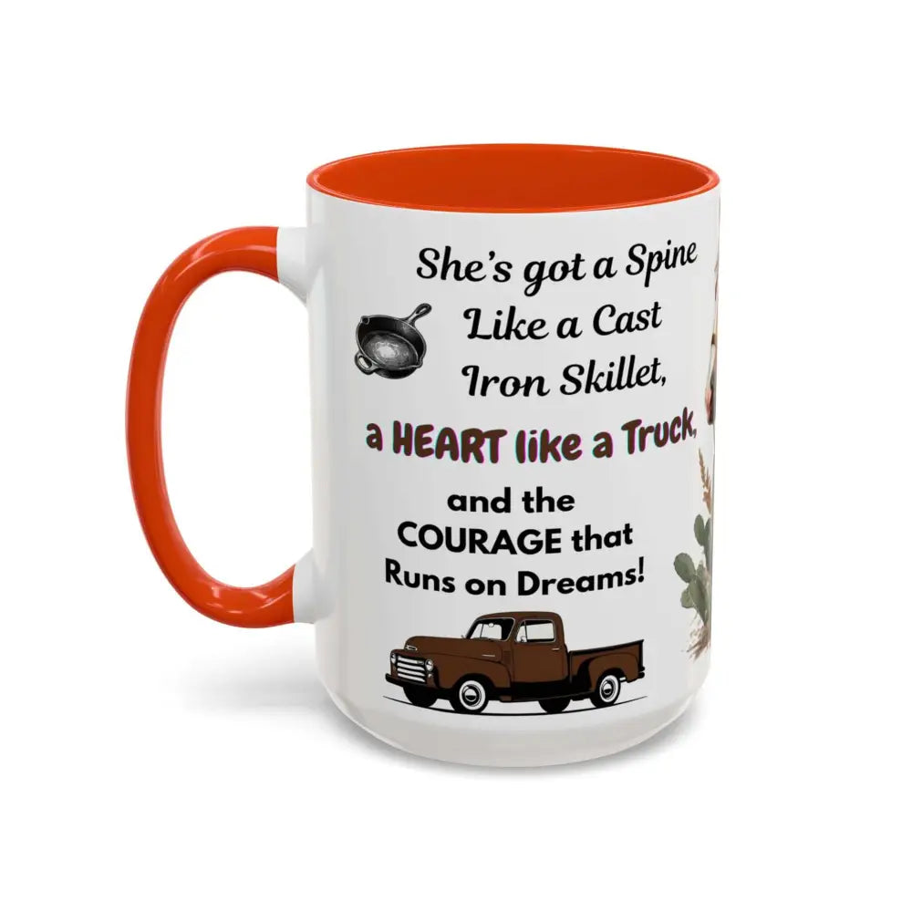 Cowgirl Tough 15oz Mug – “Spine Like a Skillet Heart Like a Truck” Inspirational Western Gift Cowgirl Coffee Mugs Mugs