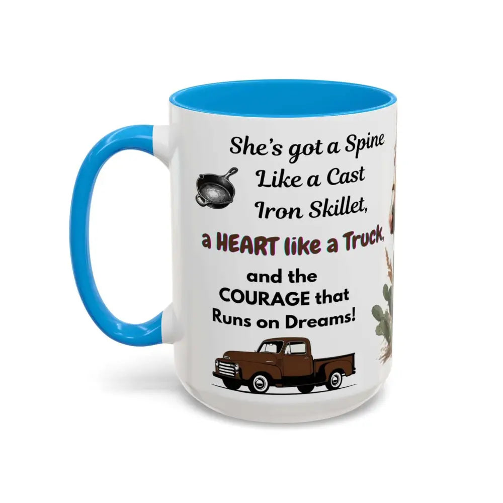 Cowgirl Tough 15oz Mug – “Spine Like a Skillet Heart Like a Truck” Inspirational Western Gift Cowgirl Coffee Mugs Mugs