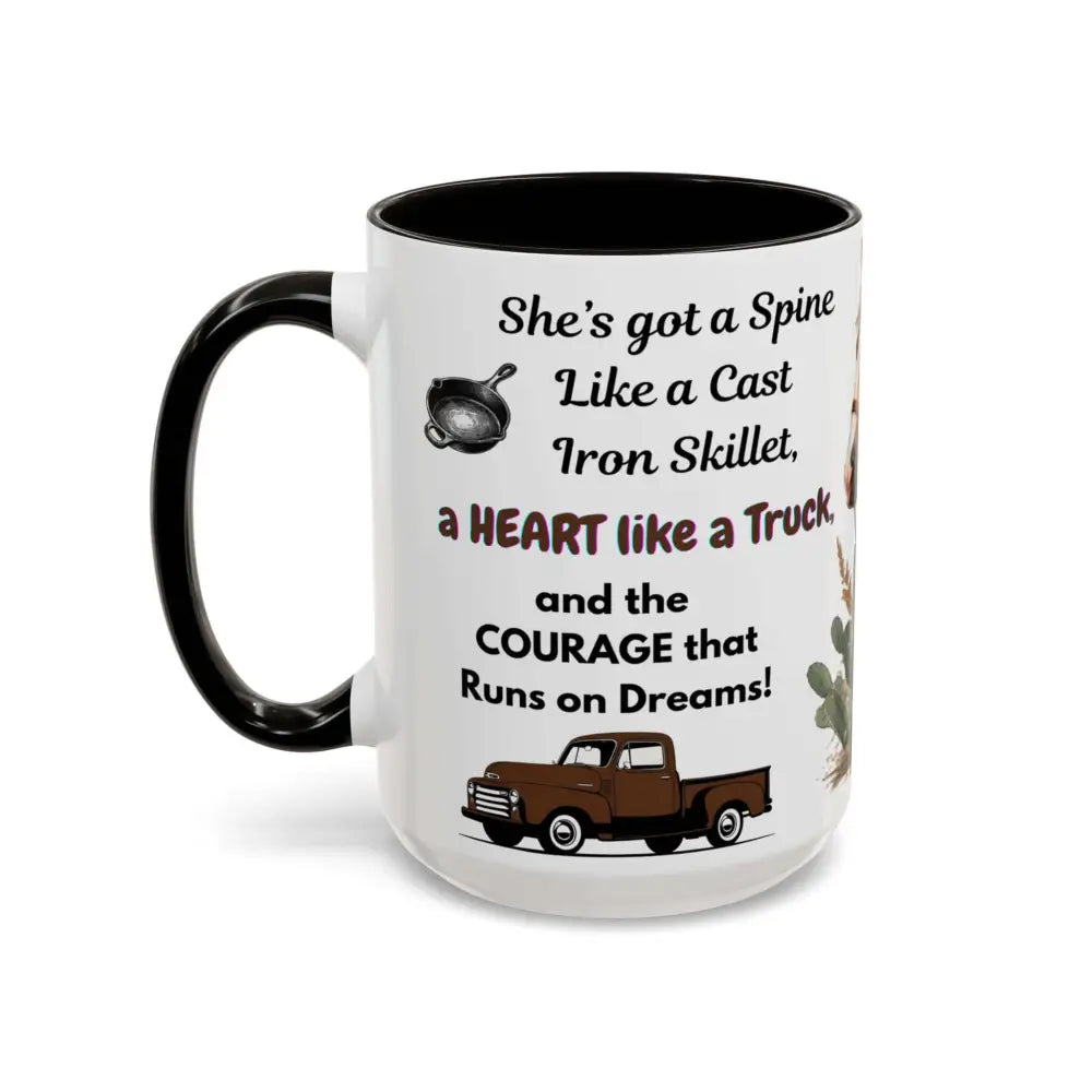 Cowgirl Tough 15oz Mug – “Spine Like a Skillet Heart Like a Truck” Inspirational Western Gift Cowgirl Coffee Mugs Mugs
