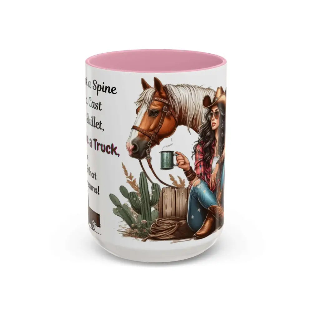 Cowgirl Tough 15oz Mug – “Spine Like a Skillet Heart Like a Truck” Inspirational Western Gift Cowgirl Coffee Mugs 15oz