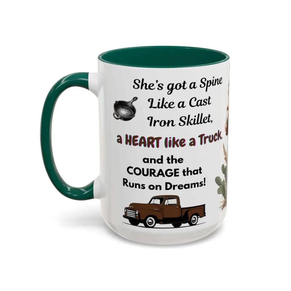 Cowgirl Tough 15oz Mug – “Spine Like a Skillet Heart Like a Truck” Inspirational Western Gift Cowgirl Coffee Mugs Mugs