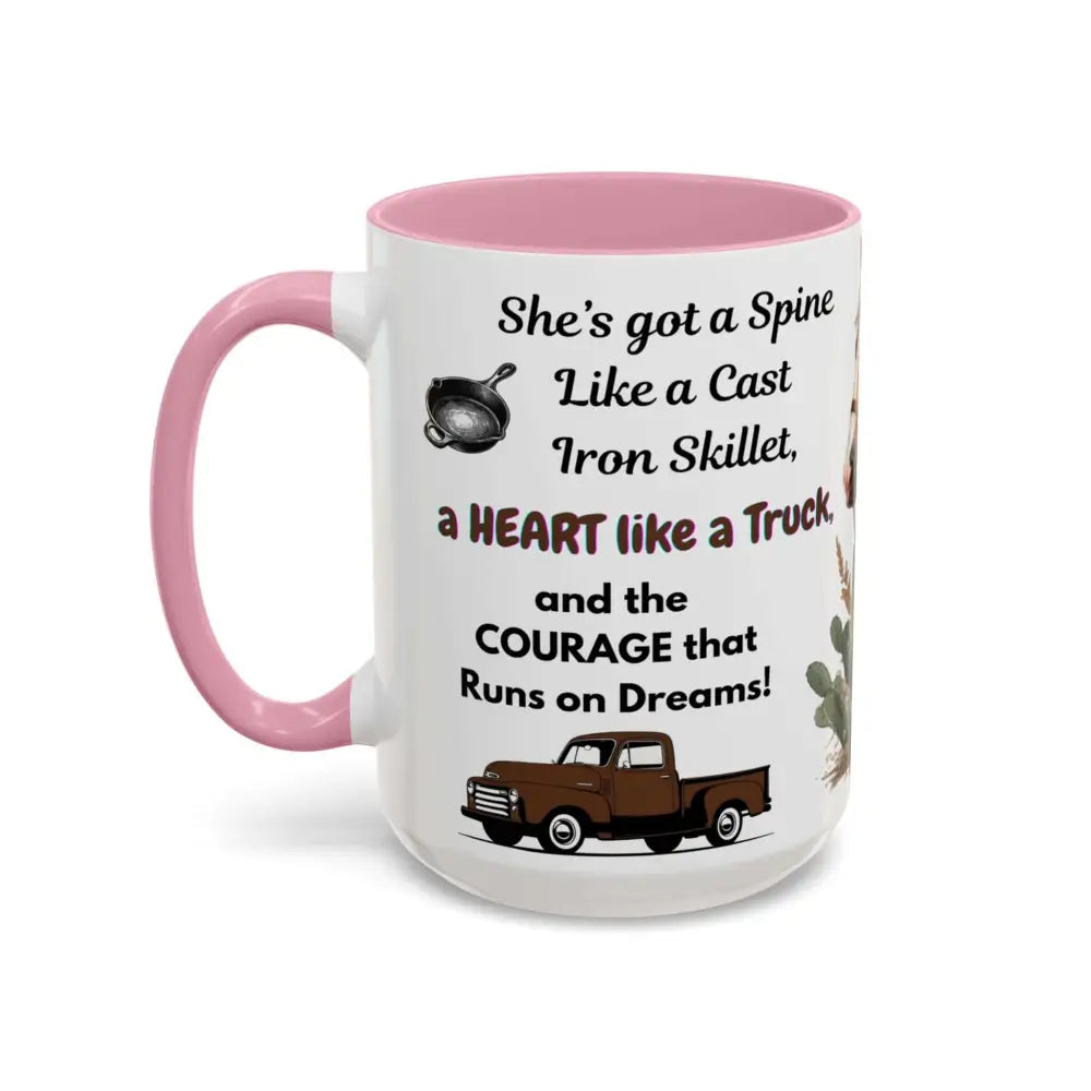 Cowgirl Tough 15oz Mug – “Spine Like a Skillet Heart Like a Truck” Inspirational Western Gift Cowgirl Coffee Mugs Mugs