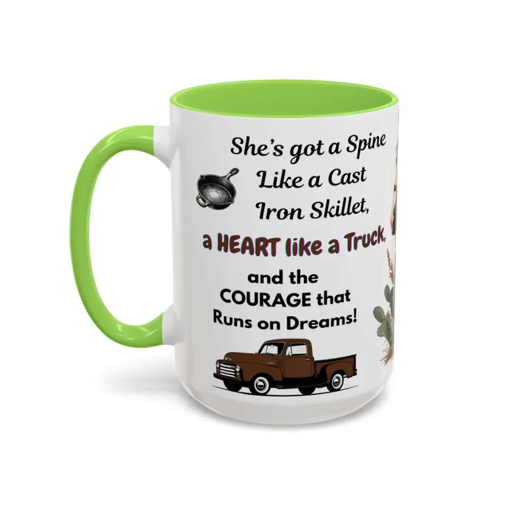 Cowgirl Tough 15oz Mug – “Spine Like a Skillet Heart Like a Truck” Inspirational Western Gift Cowgirl Coffee Mugs Mugs