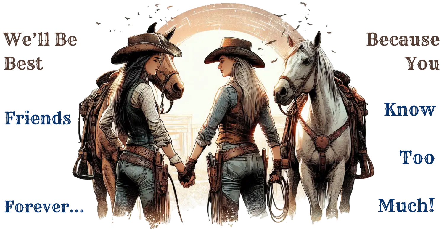 Cowgirl couple with Horses on a 15oz Best Friends Forever Cowgirl Coffee Mug